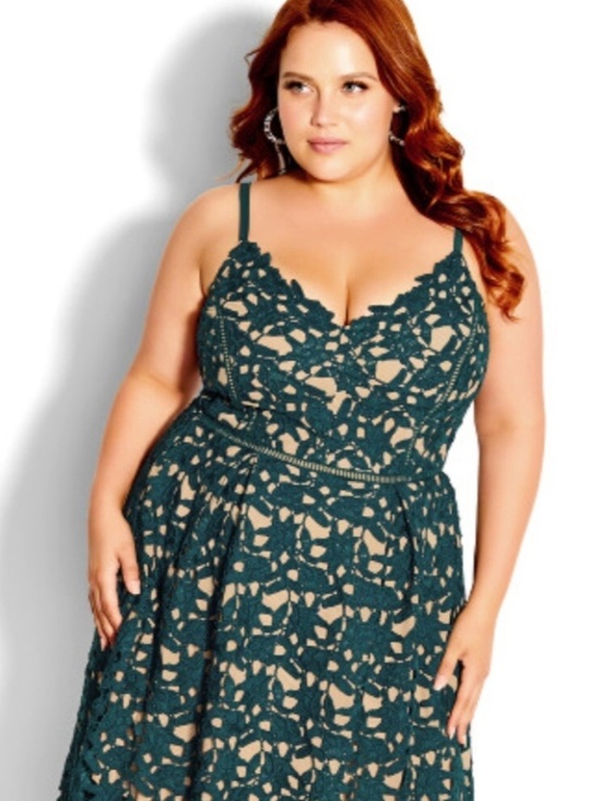 City Chic Dresses & Skirts - City Chic Emerald So Fancy Crochet Fit and Flare Dress Size 16